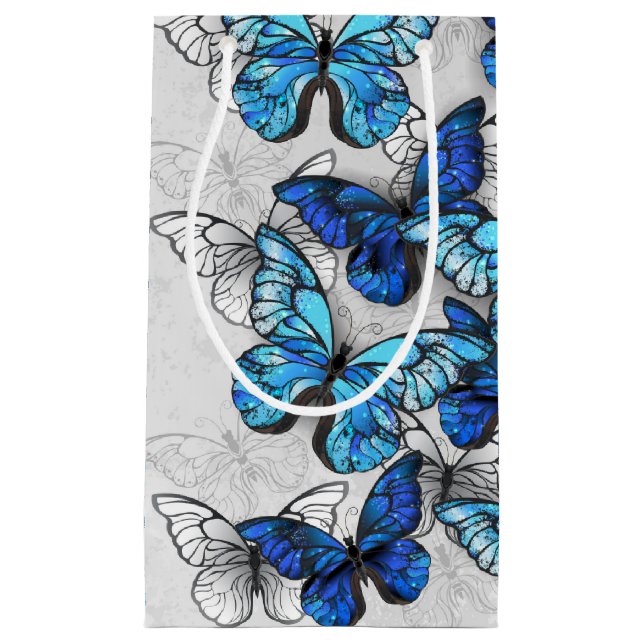 Composition of White and Blue Butterflies Small Gift Bag (Front)