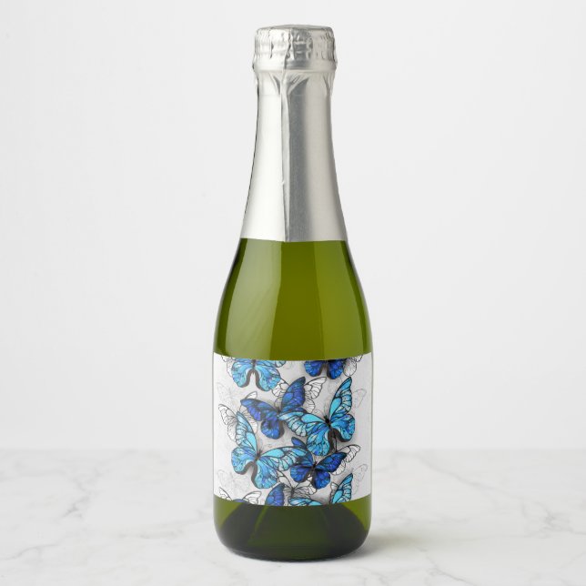 Composition of White and Blue Butterflies Sparkling Wine Label (Front)