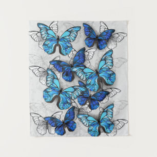Composition of White and Blue Butterflies Tapestry