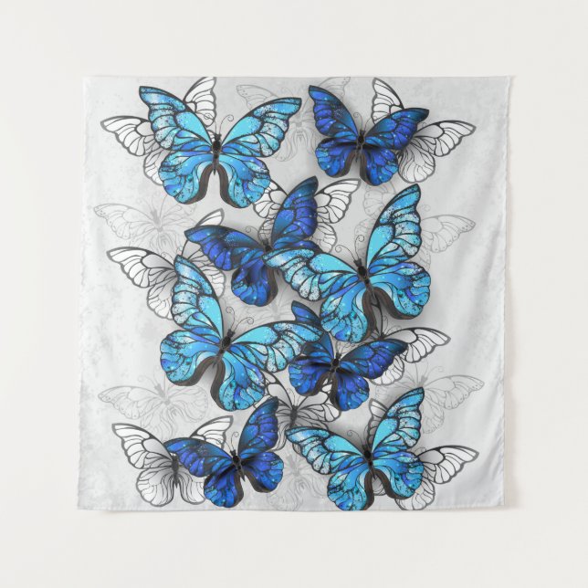 Composition of White and Blue Butterflies Tapestry (Front)