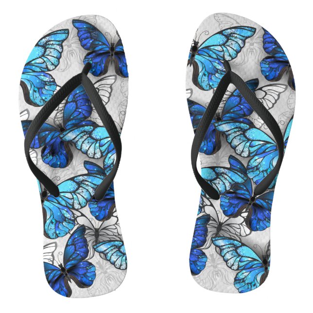 Composition of White and Blue Butterflies Thongs (Footbed)