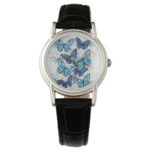 Composition of White and Blue Butterflies Watch
