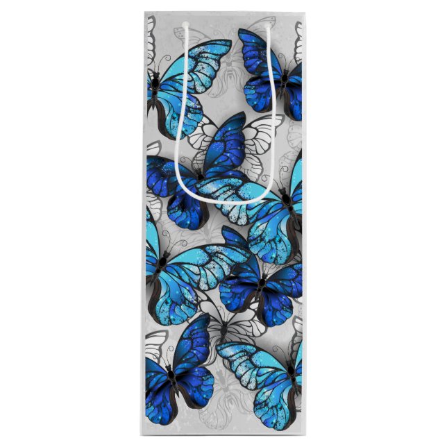 Composition of White and Blue Butterflies Wine Gift Bag (Front)