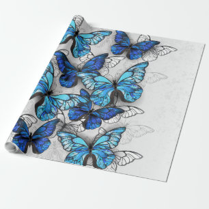 Composition of White and Blue Butterflies Wrapping Paper