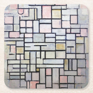 Composition Pink and Grey, Mondrian Square Paper Coaster