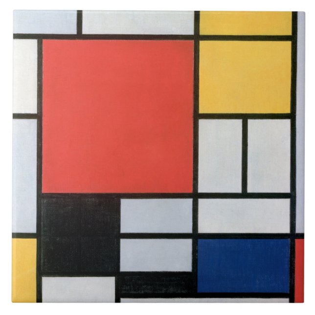 Composition Red, Yellow, Blue, Black, Mondrian Ceramic Tile (Front)