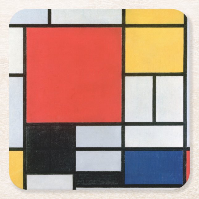 Composition Red, Yellow, Blue, Black, Mondrian Square Paper Coaster (Front)