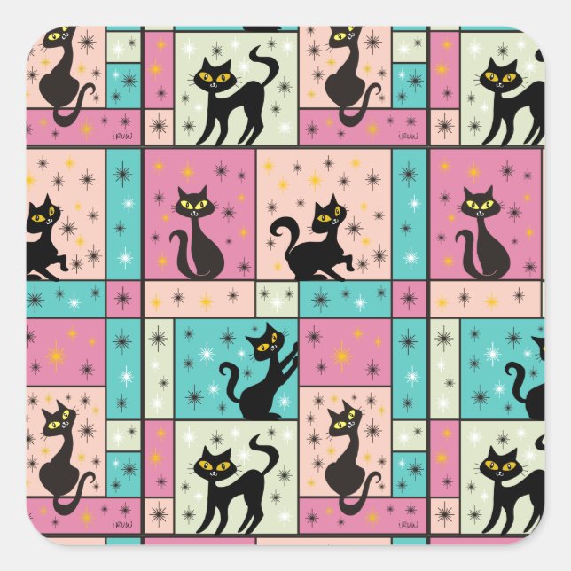 Composition with 5 Black Cats Square Sticker (Front)