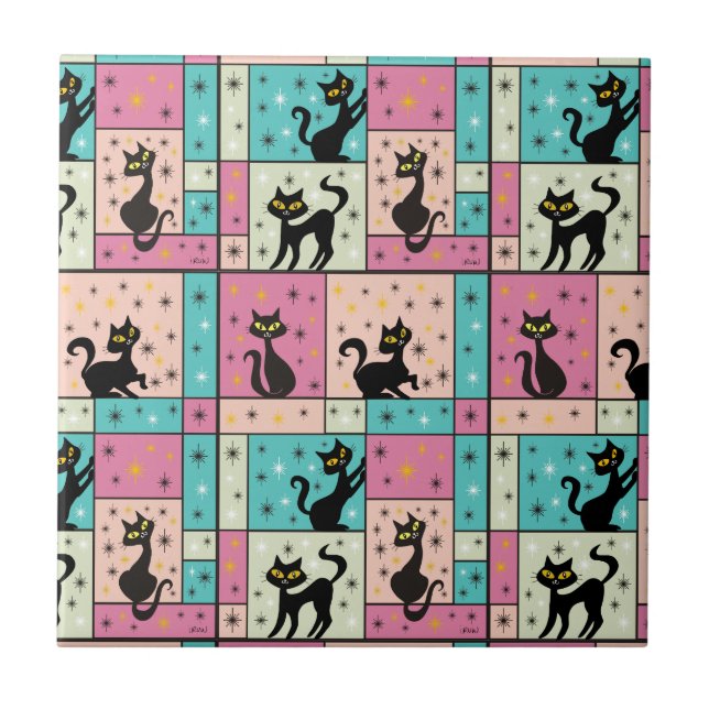 Composition with 5 Black Cats Tile (Front)