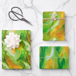 Composition with Neon Green and Golden Hues Wrapping Paper Sheet