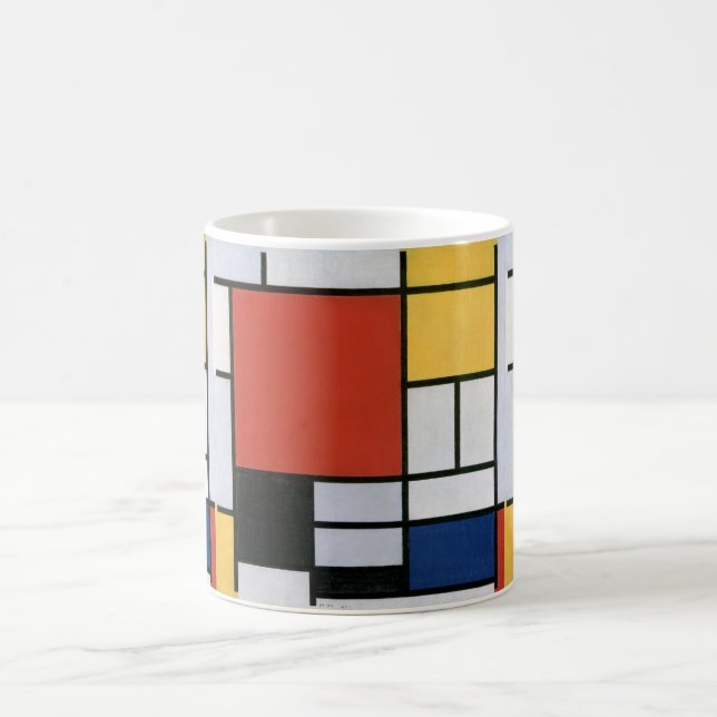 Composition with Red Yellow Blue & Black Abstract  Coffee Mug (Center)