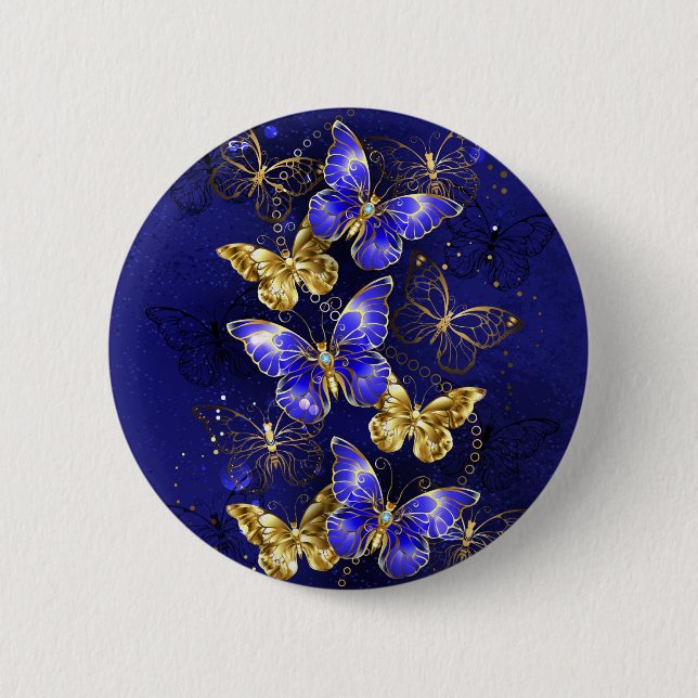 Composition with Sapphire Butterflies 6 Cm Round Badge (Front)