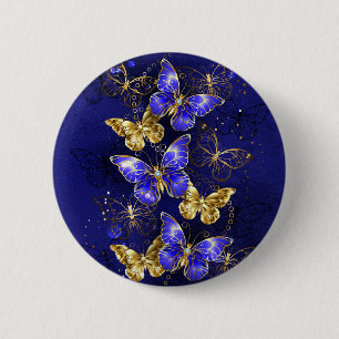 Composition with Sapphire Butterflies 6 Cm Round Badge
