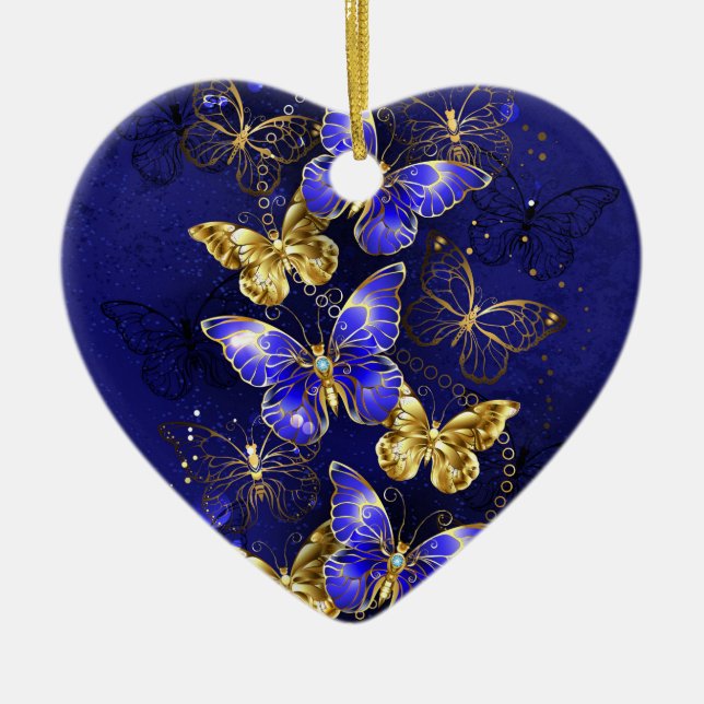 Composition with Sapphire Butterflies Ceramic Ornament (Front)