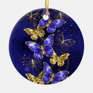 Composition with Sapphire Butterflies Ceramic Ornament