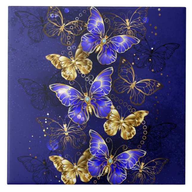 Composition with Sapphire Butterflies Ceramic Tile (Front)