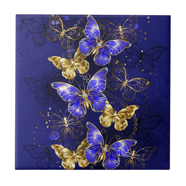 Composition with Sapphire Butterflies Ceramic Tile (Front)