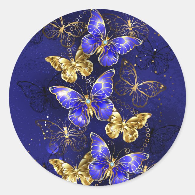 Composition with Sapphire Butterflies Classic Round Sticker (Front)