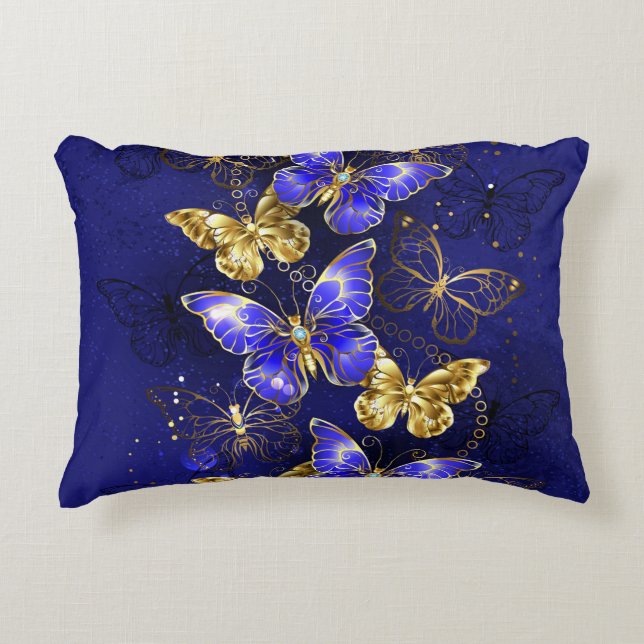 Composition with Sapphire Butterflies Decorative Cushion (Front)