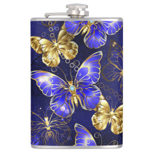 Composition with Sapphire Butterflies Hip Flask