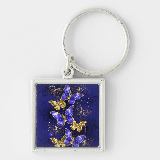 Composition with Sapphire Butterflies Key Ring (Front)