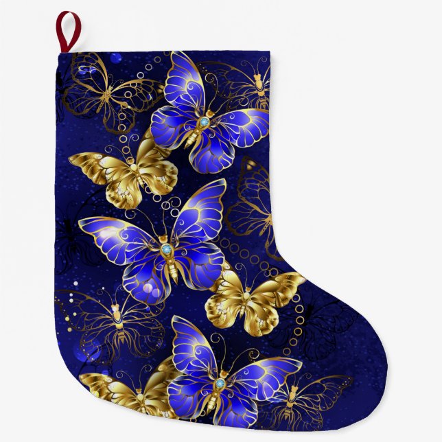 Composition with Sapphire Butterflies Large Christmas Stocking (Front)