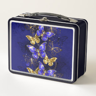 Composition with Sapphire Butterflies Metal Lunch Box