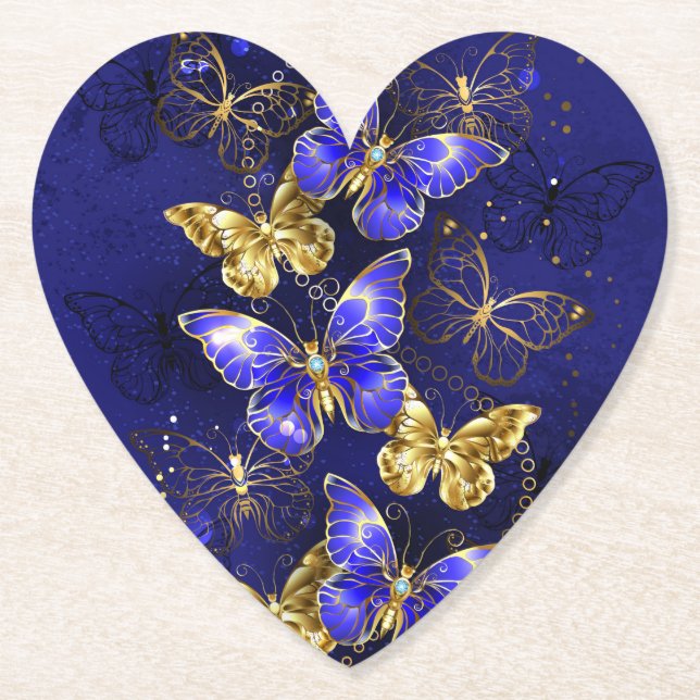 Composition with Sapphire Butterflies Paper Coaster (Front)