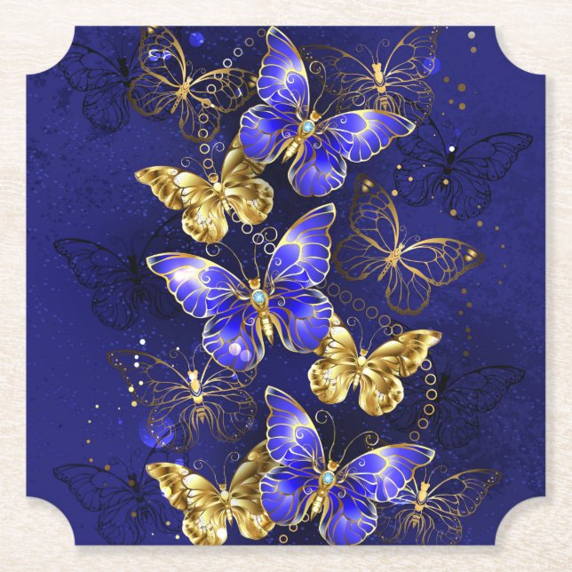 Composition with Sapphire Butterflies Paper Coaster (Front)