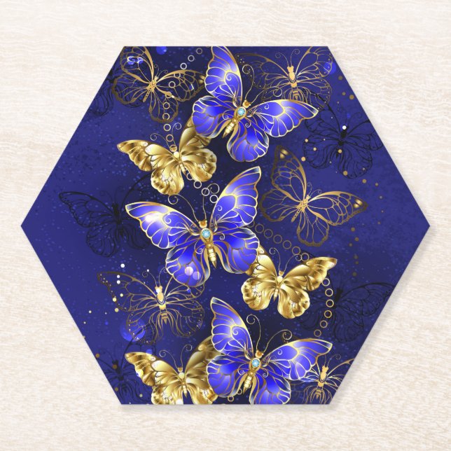 Composition with Sapphire Butterflies Paper Coaster (Front)