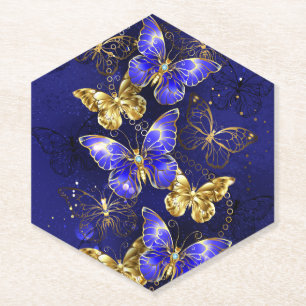 Composition with Sapphire Butterflies Paper Coaster