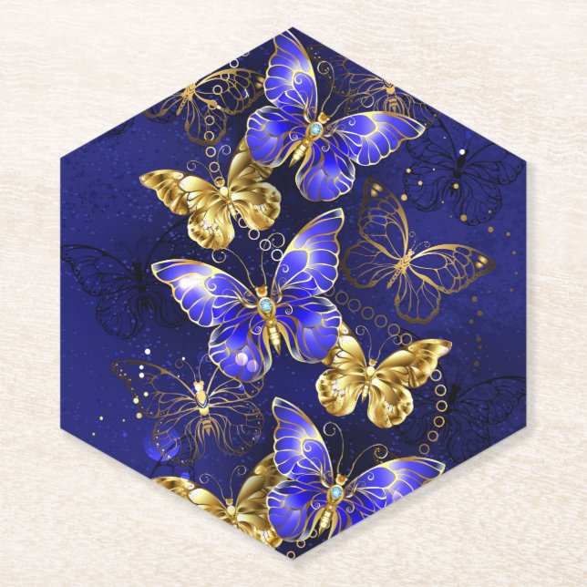 Composition with Sapphire Butterflies Paper Coaster (Front)