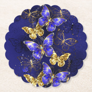 Composition with Sapphire Butterflies Paper Coaster