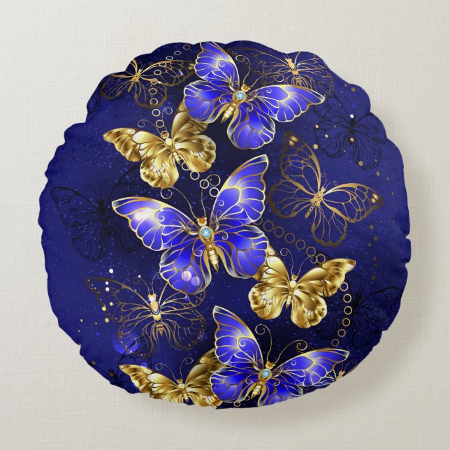Composition with Sapphire Butterflies Round Cushion (Front)
