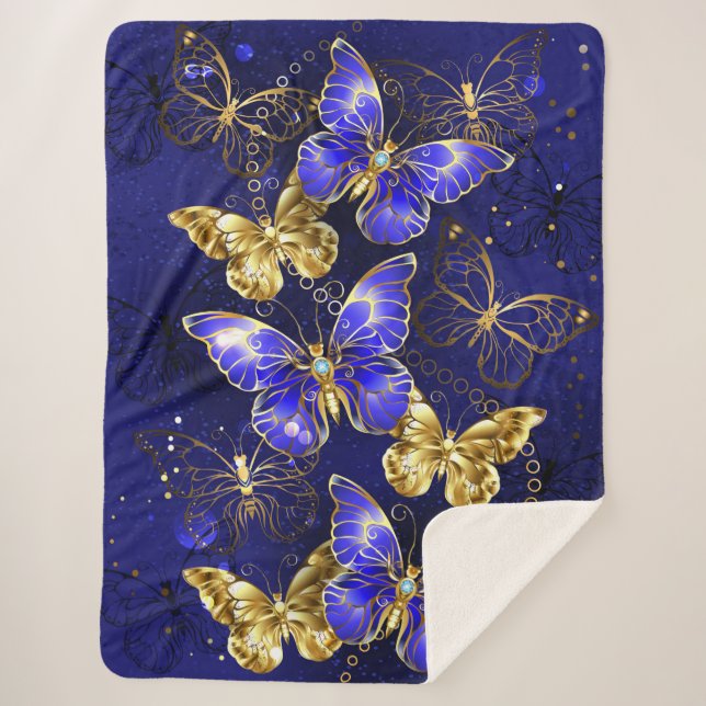 Composition with Sapphire Butterflies Sherpa Blanket (Front)