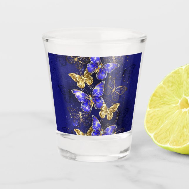 Composition with Sapphire Butterflies Shot Glass (Front)