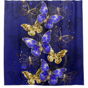 Composition with Sapphire Butterflies Shower Curtain