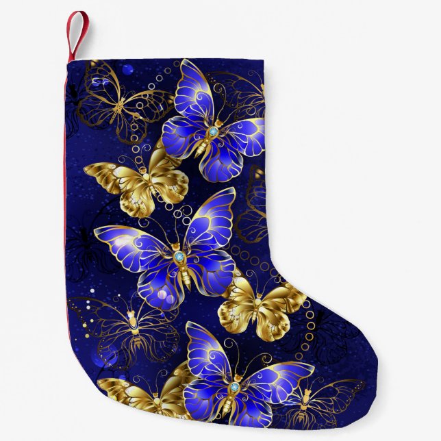 Composition with Sapphire Butterflies Small Christmas Stocking (Front)