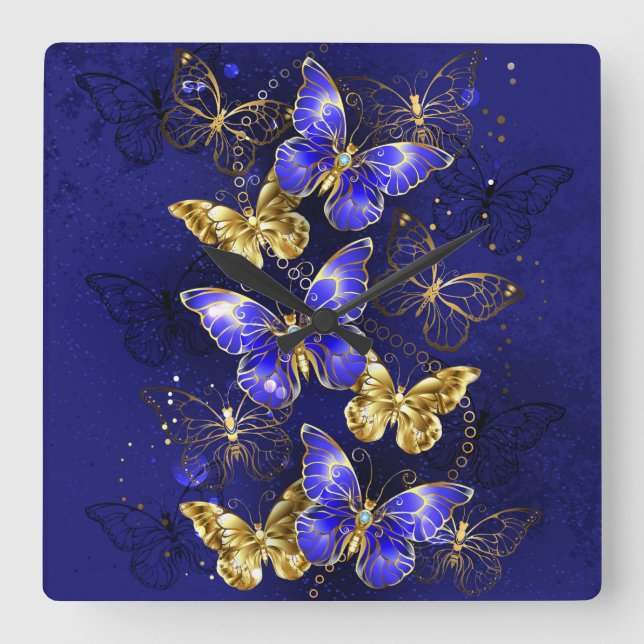 Composition with Sapphire Butterflies Square Wall Clock (Front)