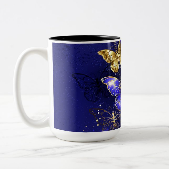 Composition with Sapphire Butterflies Two-Tone Coffee Mug (Left)