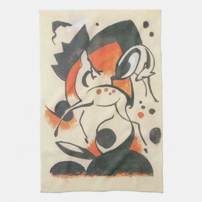 Composition with Two Deer by Franz Marc Tea Towel (Vertical)