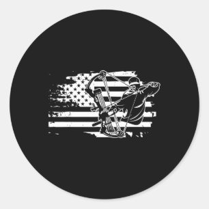 Compound Bow Hunting Gear Retro American Flag Mens Classic Round Sticker