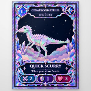 Compsognathus Dinosaur, Rainbow Foil Art Postcard