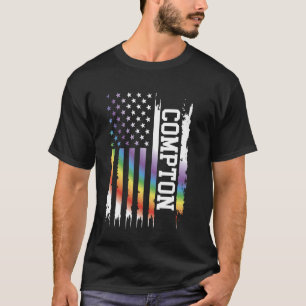 Compton United States Distressed Rainbow w US Flag T-Shirt
