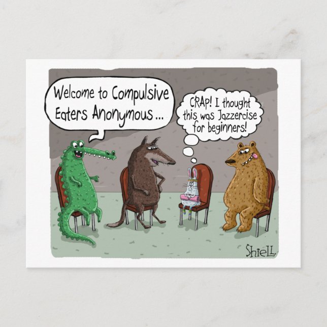 COMPULSIVE EATERS ANONLYMOUS with CUTE ANIMALS Postcard (Front)