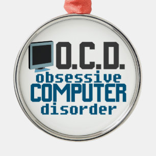 Computer Addict Funny IT Guy Techie Christmas Metal Ornament