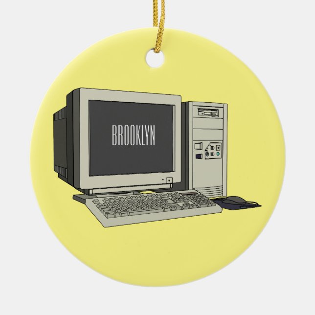 Computer cartoon illustration  ceramic ornament (Front)