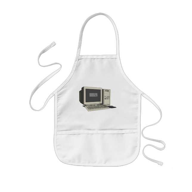 Computer cartoon illustration  kids apron (Front)