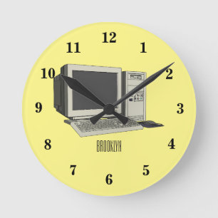 Computer cartoon illustration round clock