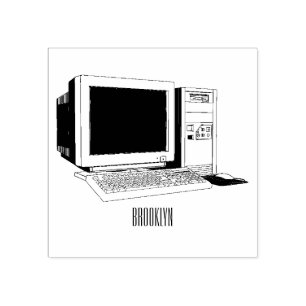 Computer cartoon illustration rubber stamp